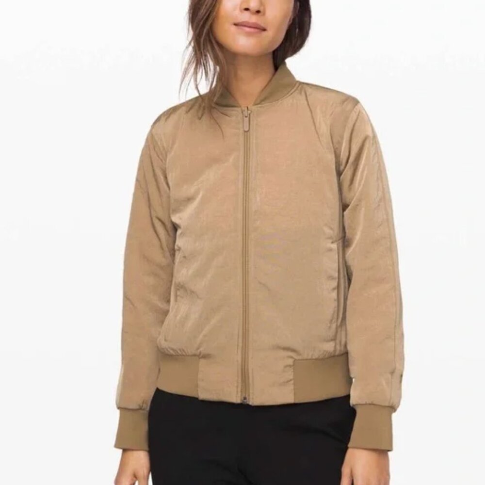 Lululemon Reversible Insulated Non-Stop Cotton Bomber Jacket Artifact brown sz 4 - Picture 7 of 16